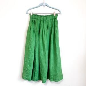 Buykud Linen Womens Midi Skirt Size M Green Boho Pull On Pockets Boho Coastal
